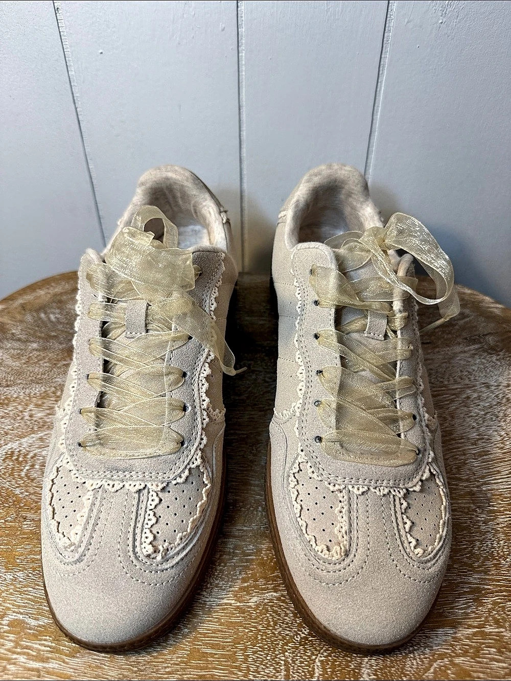 Sincerely Jules Belinda Ribbon Lace Sneakers Beige US 9.5